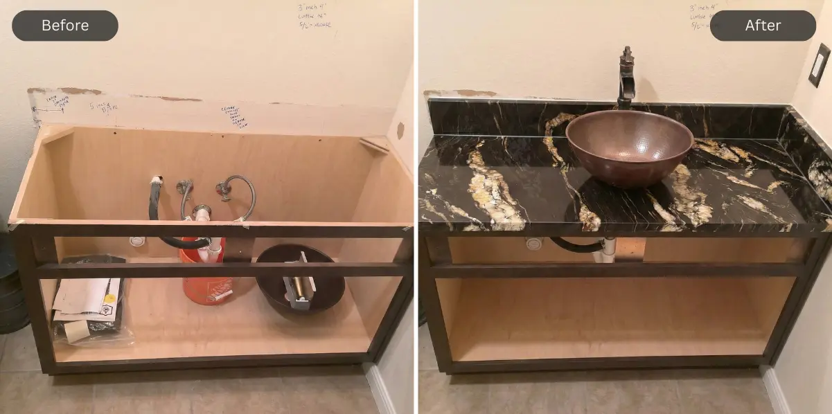 Titanium Gold Granite installation comparison image