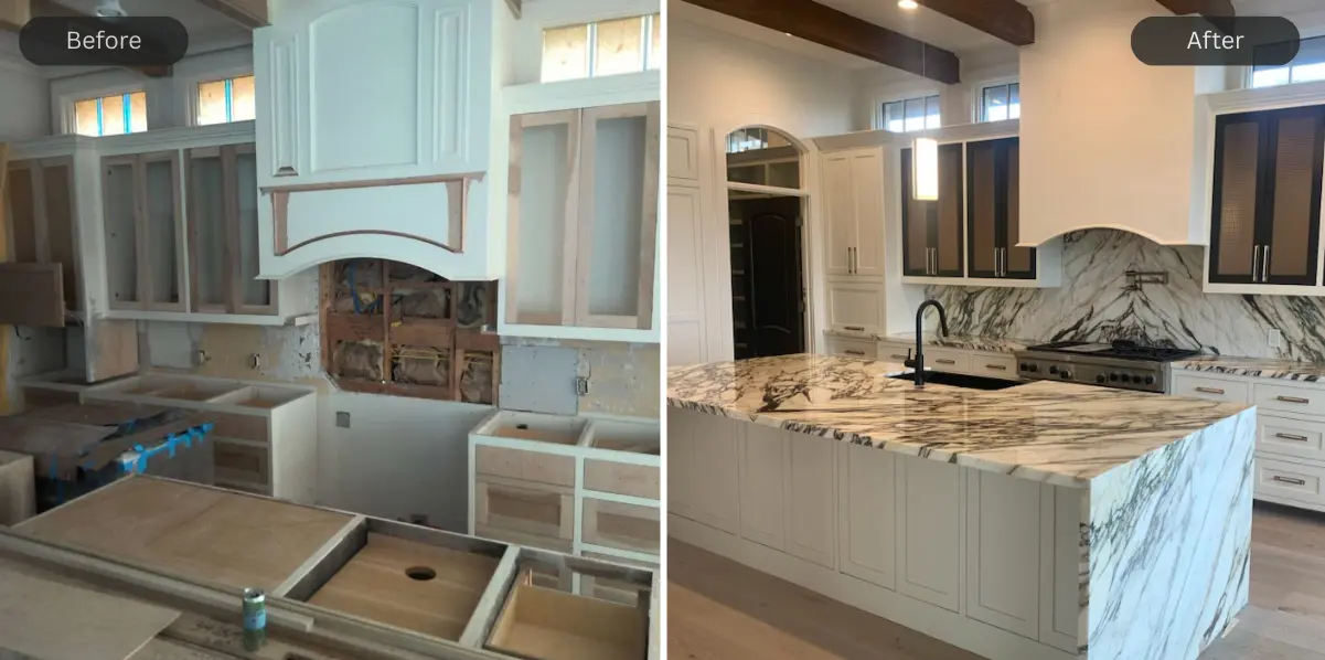 Calacatta Viola Marble installation comparison image