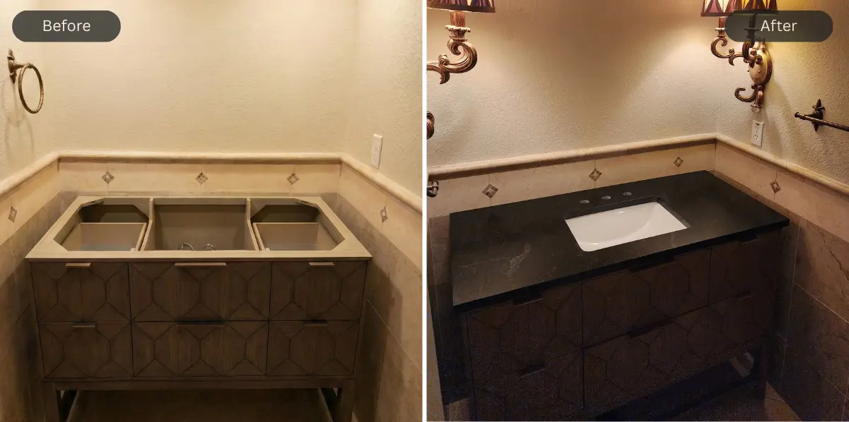 Ebony Granite installation comparison image