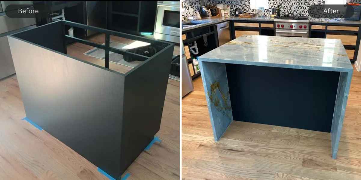 Blue Cascade Quartzite installation comparison image