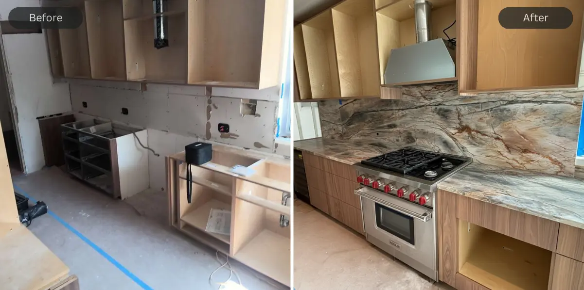 Picasso Quartzite installation comparison image